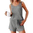 thumbnail image 1 of Xysaqa Women's 2 Piece Pajama Set Comfy Ribbed Knit Loungewear Sleeveless Tank Top Drawstring Elastic Waist Shorts Lounge Set for Women Fashion Sleepwear S-Xxl Dark Gray Xl, 1 of 6