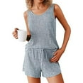 thumbnail image 1 of Xysaqa Women's 2 Piece Pajama Set Comfy Ribbed Knit Loungewear Sleeveless Tank Top Drawstring Elastic Waist Shorts Lounge Set for Women Fashion Sleepwear S-Xxl Light Blue S, 1 of 5