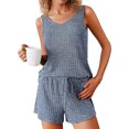 thumbnail image 1 of Xysaqa Women's 2 Piece Pajama Set Comfy Ribbed Knit Loungewear Sleeveless Tank Top Drawstring Elastic Waist Shorts Lounge Set for Women Fashion Sleepwear S-Xxl Blue L, 1 of 5