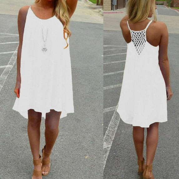 Xysaqa Women's 2025 Summer Dress Spaghetti Strap Boho Sundress Casual Swing Tank Beach Cover Up Dress S-3XL