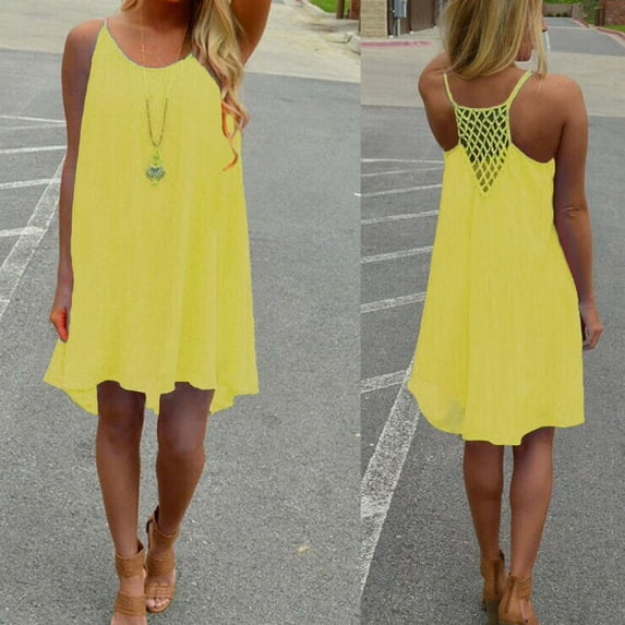 Xysaqa Women's 2025 Summer Dress Spaghetti Strap Boho Sundress Casual Swing Tank Beach Cover Up Dress S-3XL