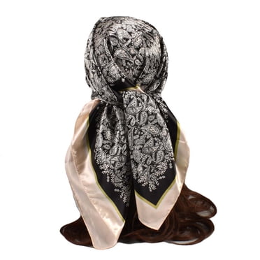 Women's 35x35 Square Imitation Silk Scarf – Vintage Style Sun Protection Shawl, Multicolor Wrap