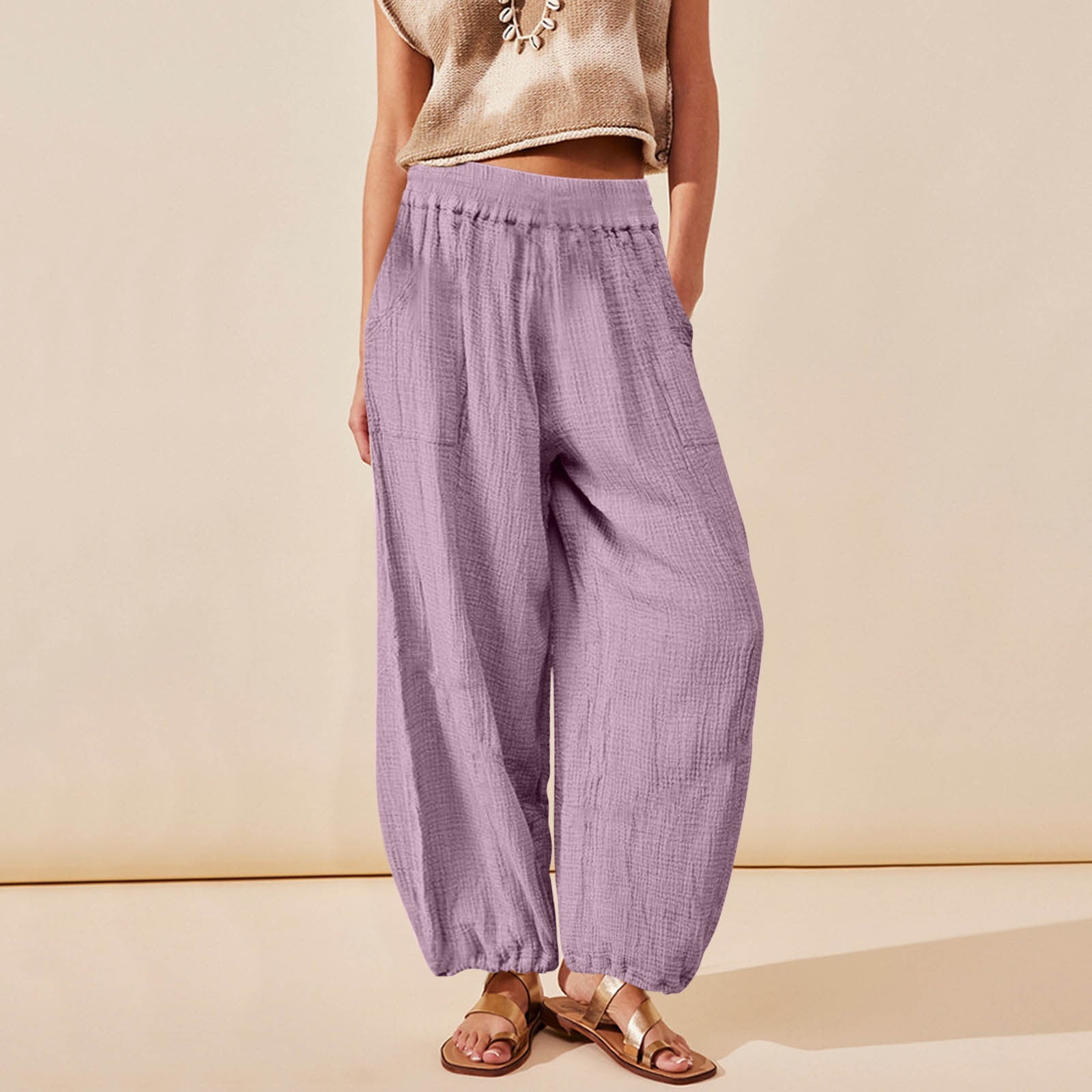 Xysaqa Women's Baggy Wide Leg Harems Pants Summer Beach Pants Casual