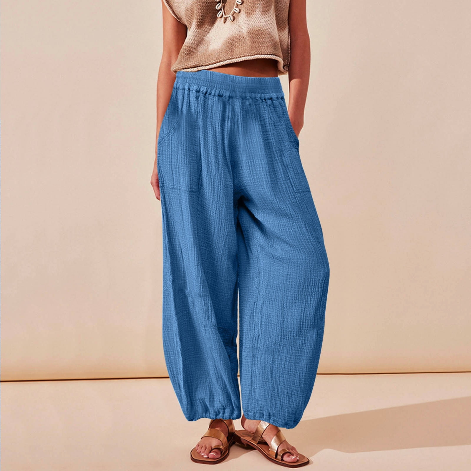 Xysaqa Women's Baggy Wide Leg Harems Pants Summer Beach Pants Casual