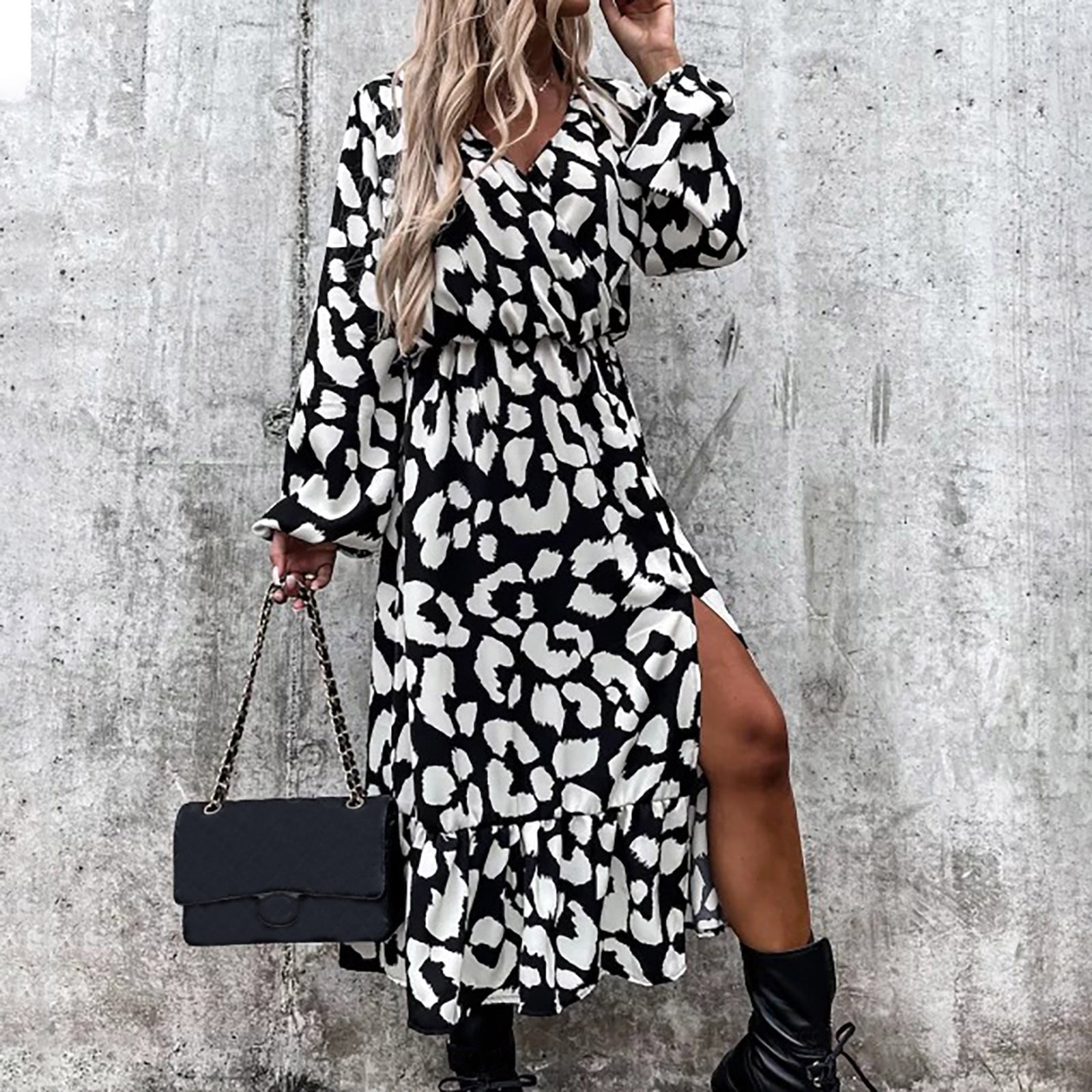 Sleeveless Ruffle Leopard Patchwork Maxi Dresses main image 1