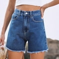 thumbnail image 1 of Xysaqa Women's Casual Jeans Denim Shorts with Pockets, Summer Bermuda High Waisted Fringed Hem Long Jean Short for Women Teen Girls, 1 of 5