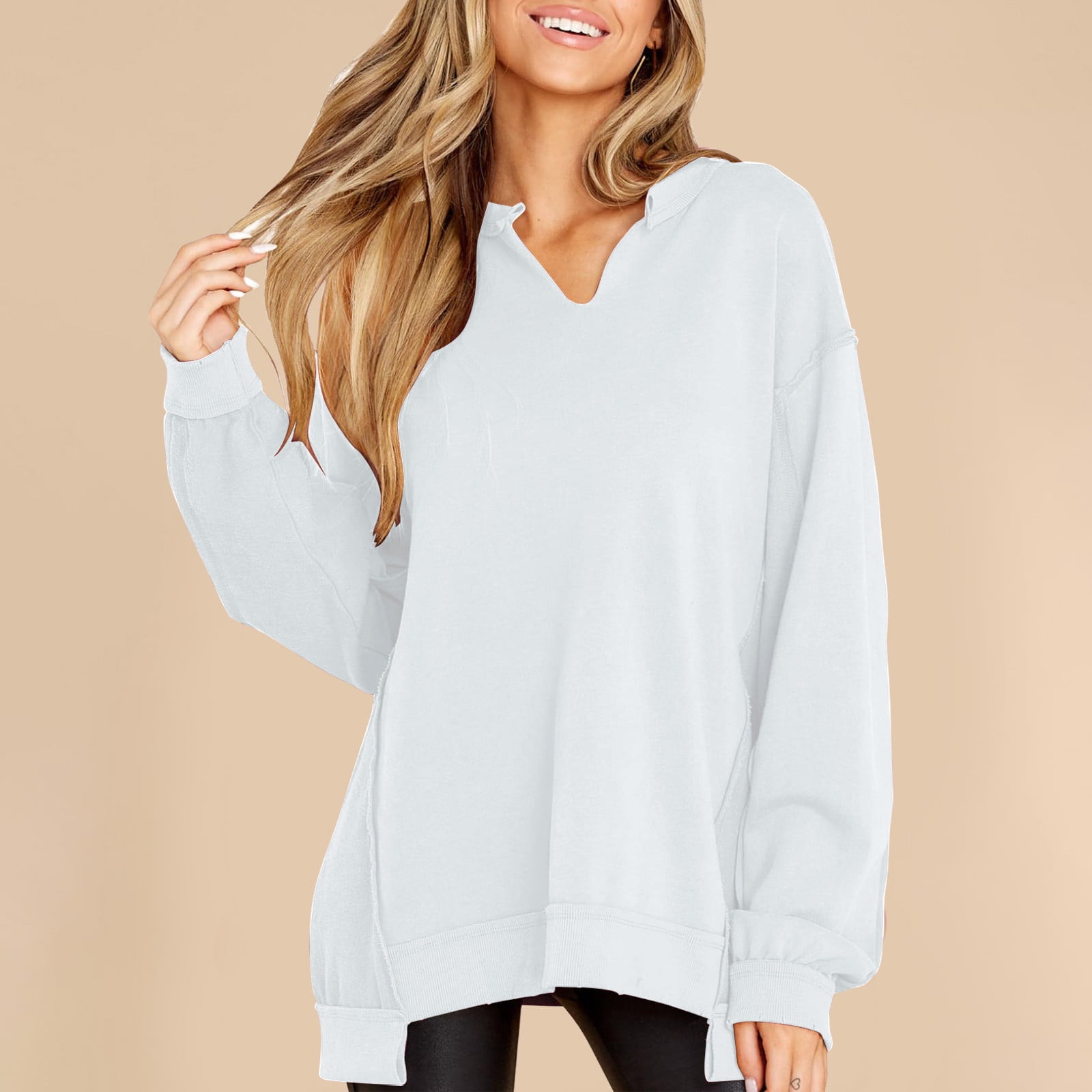 Xysaqa Women's Casual V-Neck Tunic Sweatshirt Long Sleeve Xysaqa Women's Casual V-Neck Tunic Sweatshirt Long Sleeve