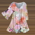 thumbnail image 1 of Xysaqa Women's Chiffon 3/4 Sleeve Shirts Vintage Boho Floral Print Tunic Tee Pleated V Neck Casual Work Shirts Blouses Tops Clearance, 1 of 5