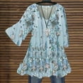 thumbnail image 1 of Xysaqa Women's Chiffon 3/4 Sleeve Shirts Vintage Boho Floral Print Tunic Tee Pleated V Neck Casual Work Shirts Blouses Tops, 1 of 7