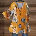 thumbnail image 1 of Xysaqa Women's Chiffon 3/4 Sleeve Shirts Vintage Boho Floral Print Tunic Tee Pleated V Neck Casual Work Shirts Blouses Tops, 1 of 4