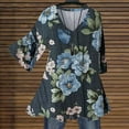 thumbnail image 1 of Xysaqa Women's Chiffon 3/4 Sleeve Shirts Vintage Boho Floral Print Tunic Tee Pleated V Neck Casual Work Shirts Blouses Tops, 1 of 3