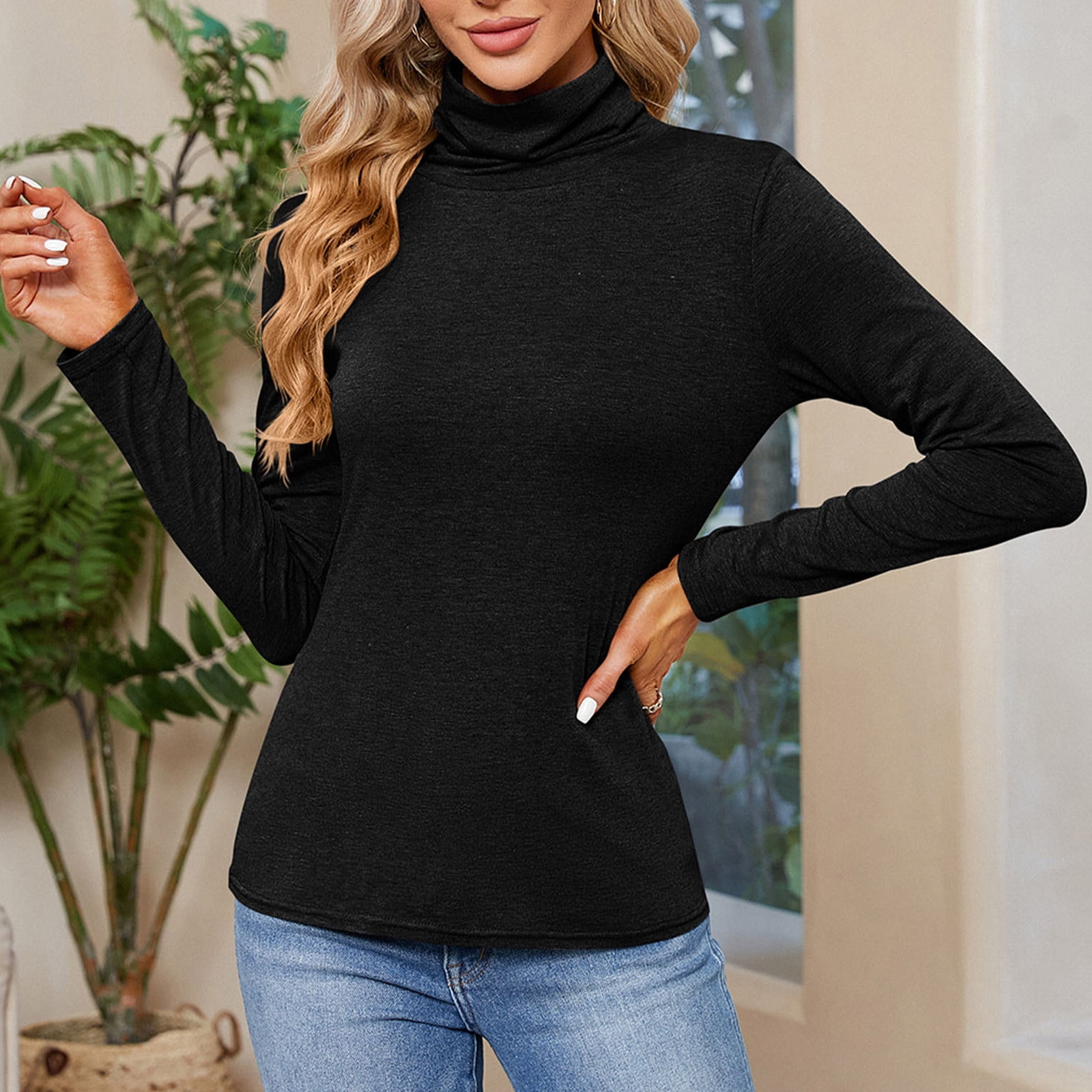 STARJJ Women's Semi-Fitted Turtleneck Sweater - Soft Knit Long Sleeve Pullover With Button Details
