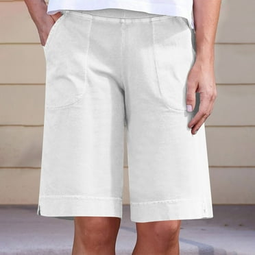 Xysaqa Women's Cotton Linen Shorts Casual Bermuda Shorts for Women Summer Beach Pull On Short with Elastic High Waisted & Pockets S-XXL
