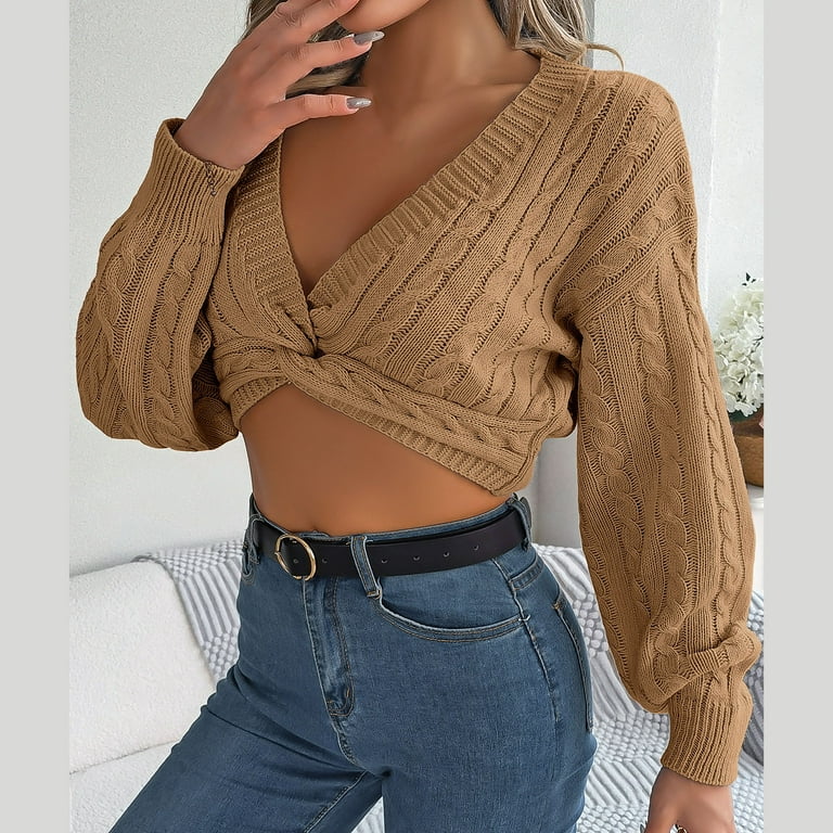Twisted front knit long sleeve sweater sale