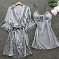 thumbnail image 1 of Xysaqa Women's Elegant Lace Satin Sleeveless Chemise Nightgown with Robe Set, 2 Piece Silk Pajamas for Women Sets Sleep Nightdress with Belted Bathrobe, 1 of 4