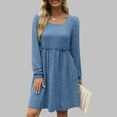 thumbnail image 1 of Xysaqa Women's Elegant Long Sleeve Short Dress Women Fall Winter Soft Comfy Mini Tunic Dress A-Line Ruffle Waist Knit Party Cocktail Dress S-XXL, 1 of 9