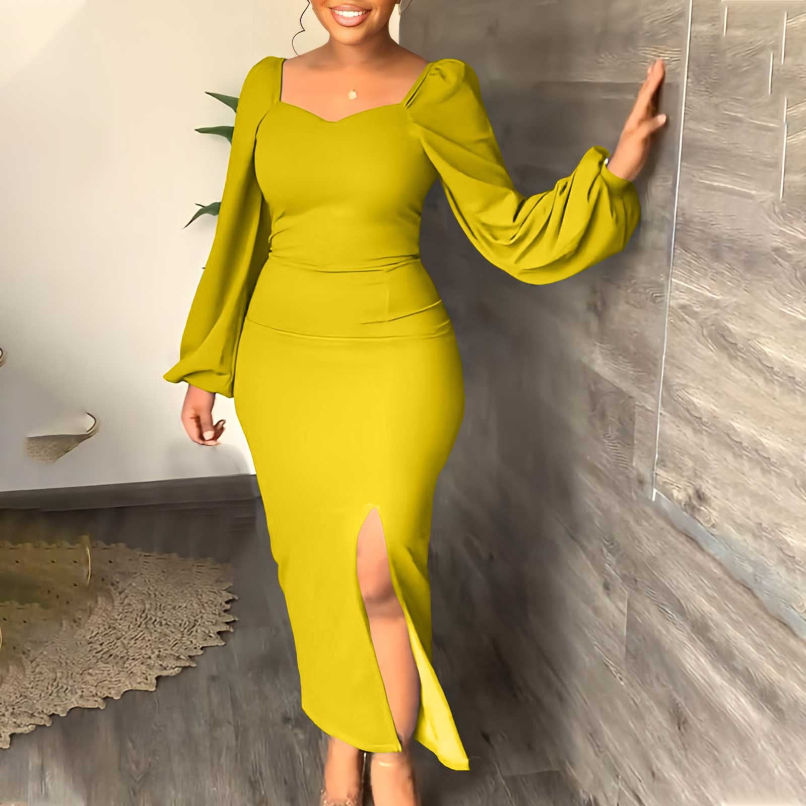 Xysaqa Women's Elegant Office Work Pencil Dress Bodycon Long Sleeve Maxi Dress Side Split Business Formal Party Long Midi Dresses S-XXL - Walmart.com Xysaqa Women's Elegant Office Work Pencil Dress Bodycon Long Sleeve Maxi Dress Side Split Business Formal Party Long Midi Dresses S-XXL - Walmart.com