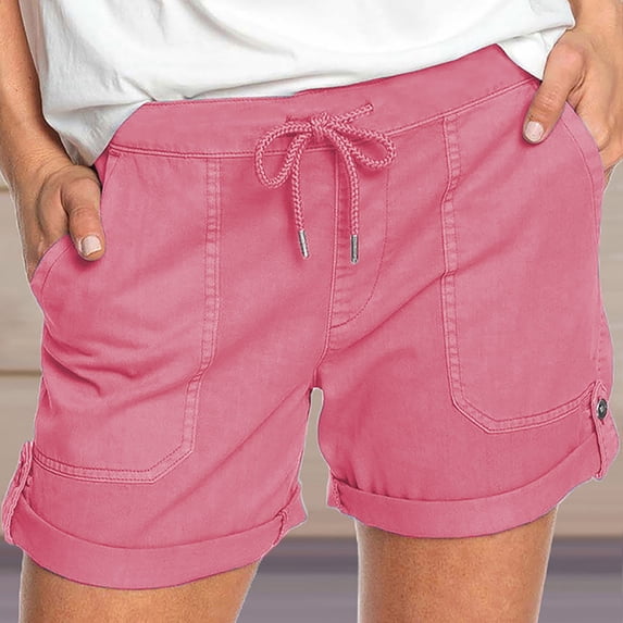 Xysaqa Women's Fashion Comfy Drawstring Shorts Summer Casual Wide Leg Shorts Pure Color Loose Beach Lightweight Shorts with Pocket