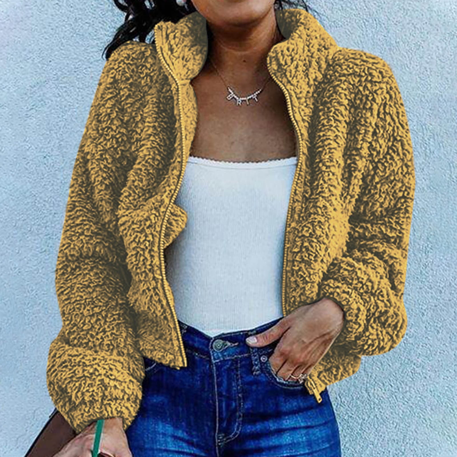 Xysaqa Women's Full Zip Cropped Fleeces Sherpas Jacket Long Sleeve Soft