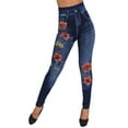 thumbnail image 1 of Xysaqa Women's Jeans Look Jeggings Womens Skinny High Waisted Fake Denim Jeggings Soft Stretch Seamless Floral Printed Full Leggings Pull-On Casual Pants Blue M, 1 of 4