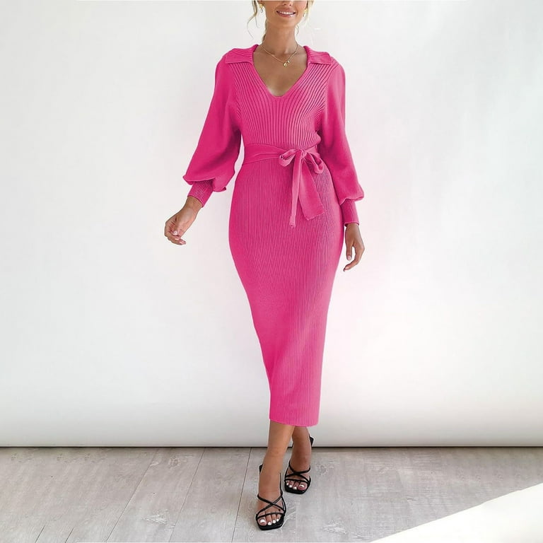 Belt Suit Collar Long Sleeve V- neck Bodycon Dresses Belt Suit Collar Long Sleeve V- neck Bodycon Dresses