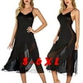 thumbnail image 1 of Xysaqa Women's Mesh Sheer Nightgown Sexy Side Split Maxi Nightdress Ladies Chemise Strappy Sleepwear Exotic Long Nightgowns for Women with Thong Plus Size 3X 4X 5X 6X Clearance Black, 1 of 9