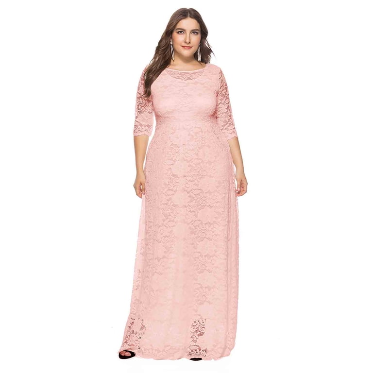 6x plus size formal dresses Xysaqa Women's Plus Size Floral Lace 3/4 Sleeve Maxi Dress Wedding Guest  A-Line Midi Dress Round Neck Elegant Formal Evening Party Long Dress 3X 4X  5X 6X Summer Savings