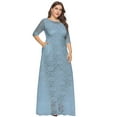 thumbnail image 1 of Xysaqa Women's Plus Size Floral Lace 3/4 Sleeve Maxi Dress Wedding Guest A-Line Midi Dress Round Neck Elegant Formal Evening Party Long Dress 3X 4X 5X 6X Summer Savings, 1 of 5