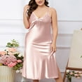thumbnail image 1 of Xysaqa Women's Plus Size Full Slip Nightgown Chemise Sexy Side Split Negligees Satin Nightgowns for Women Soft Comfy V Neck Sleepwear Full Length XL 2X 3X Clearance Pink, 1 of 7