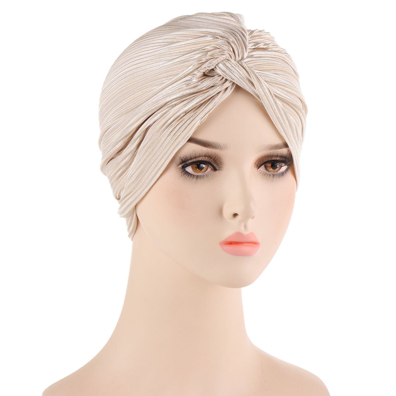 GETACOTA Pleated Glitter Turban Headwrap - Stretchy Slip-On Cap For Women, Grey - View #3
