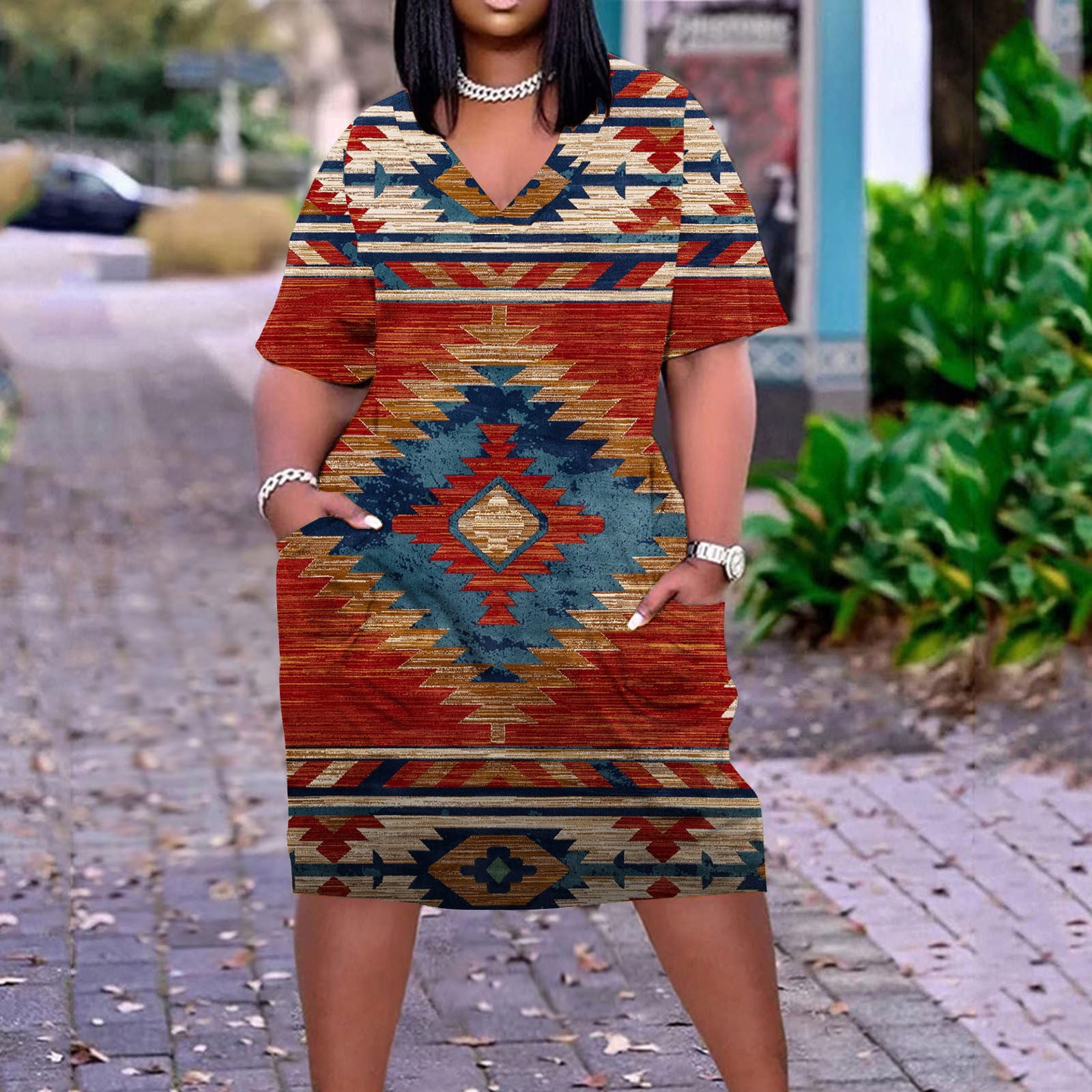 Buy ShopWonder Plus Size Dress Women's V Neck A-Line Knee