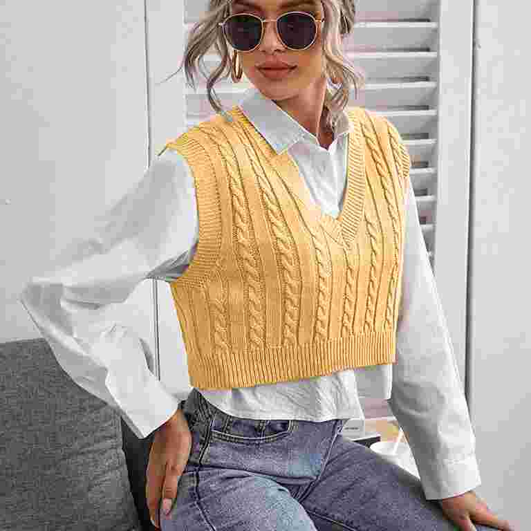 Tank Top Yellow Cropped Sweater Vest Sweater Yellow Knit Tank Top