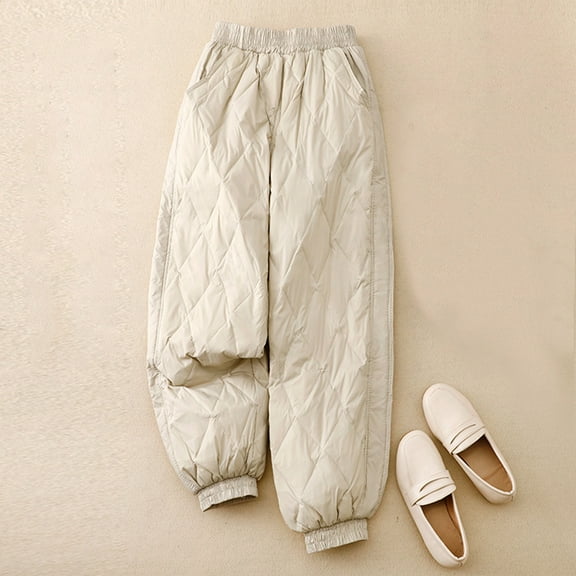 Xysaqa Women's Winter Warm Padded Quilted Pants Loose Casual High Waisted Baggy Jogger Pants Trousers with Pockets