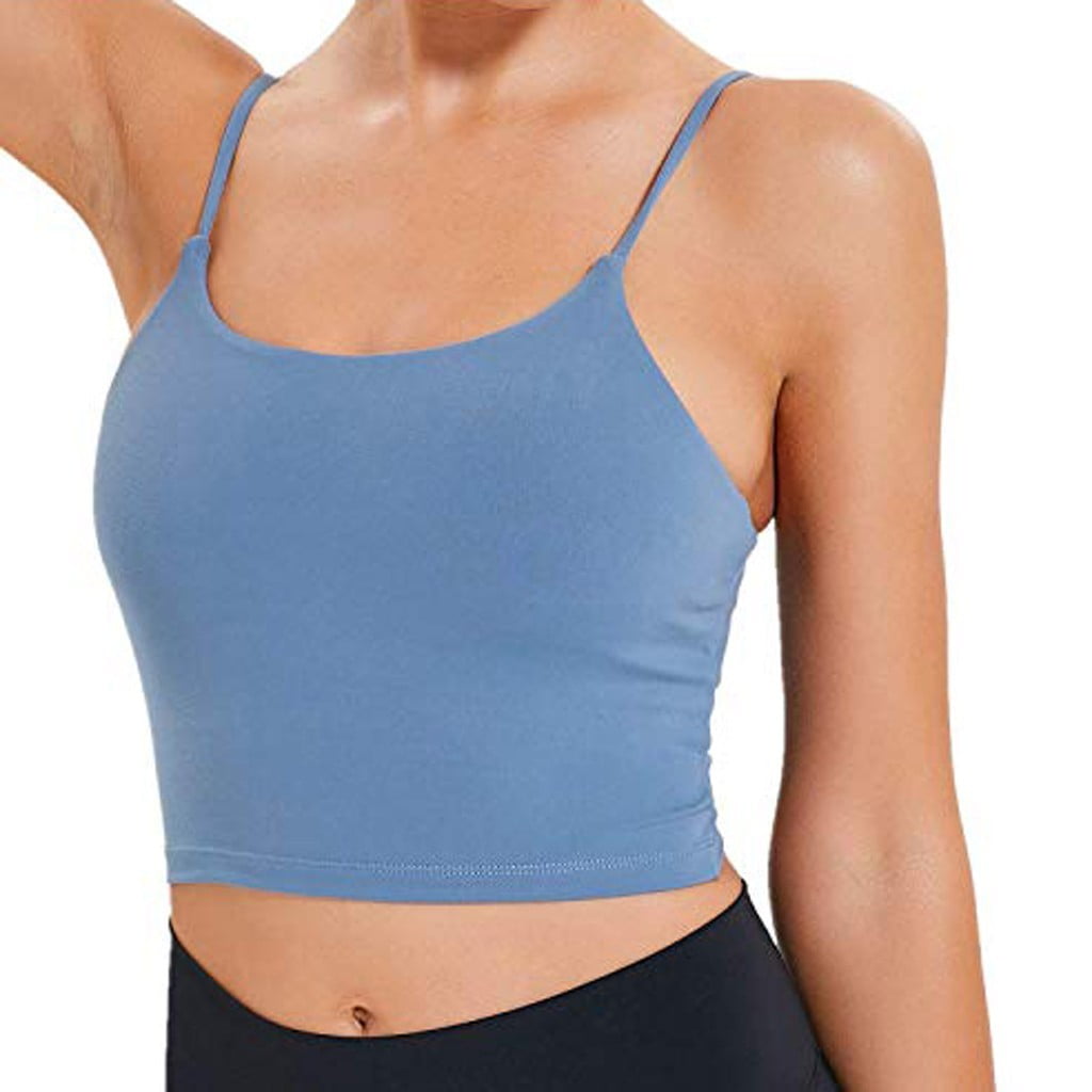 Xysaqa Women's Workout Tops Sports Bra Wirefree Padded Support Yoga Vest  Cami Spaghetti Strap Corset Crop Tops Basic Solid Gym Running Tank Tops  S-3XL 