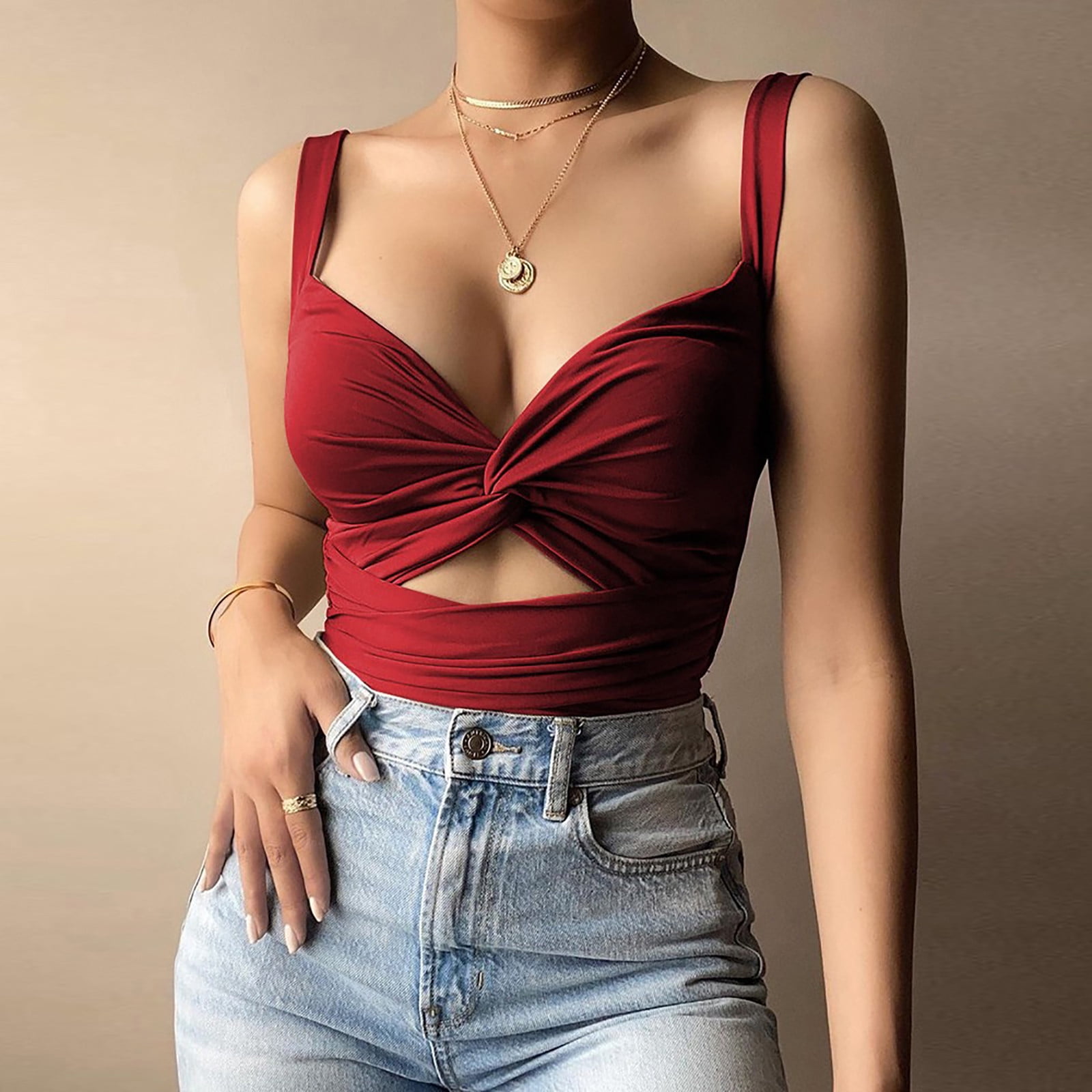 Red Lace Up Back Cropped Top