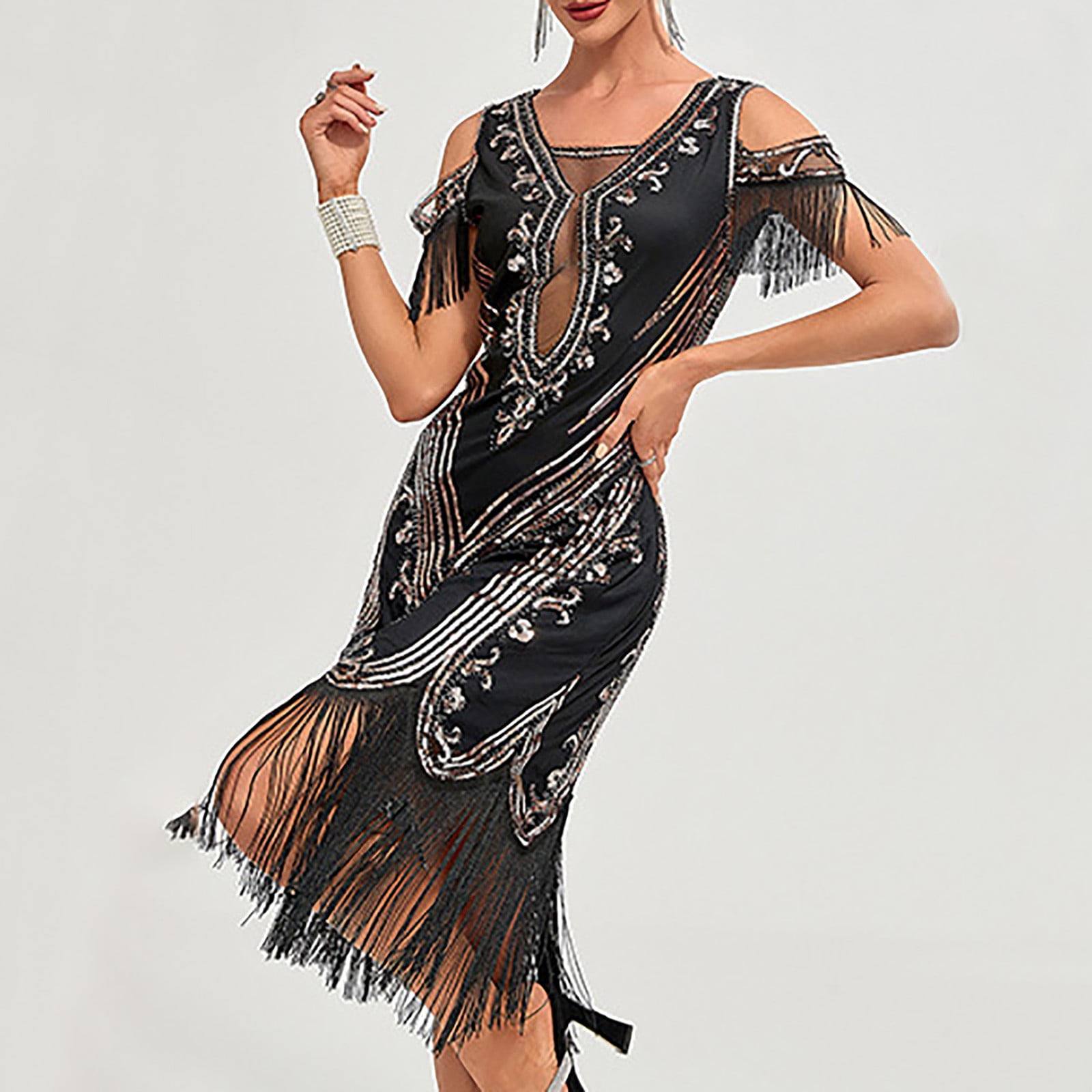 Xysaqa Womens 1920s Vintage Fringed Party Cocktail Dress Sequin Dresses  Tassels Hem Ladies Prom Dress Flapper Fancy Dress for Women S-3XL -  Walmart.com