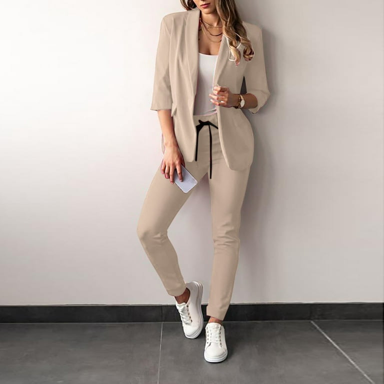 Xysaqa Womens Blazer Suits Two Piece Business Work Pant Suit Set
