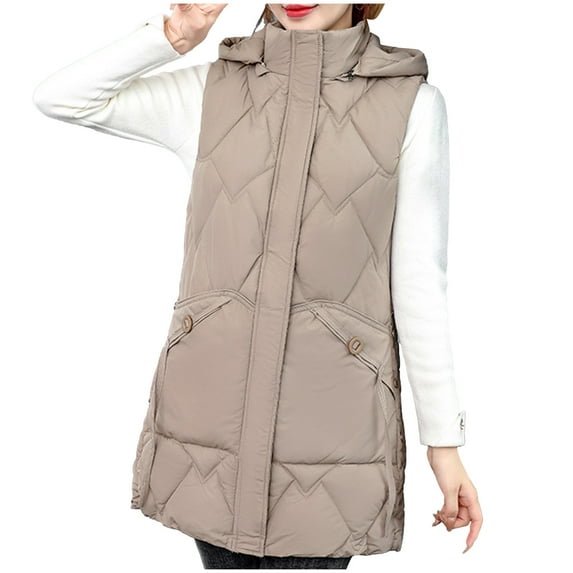 Xysaqa Womens Casual Quilted Puffer Vests Sleeveless Zip Up Removable Hooded Jacket Vests Coat Outerwear with Pockets XL-5XL Plus Size
