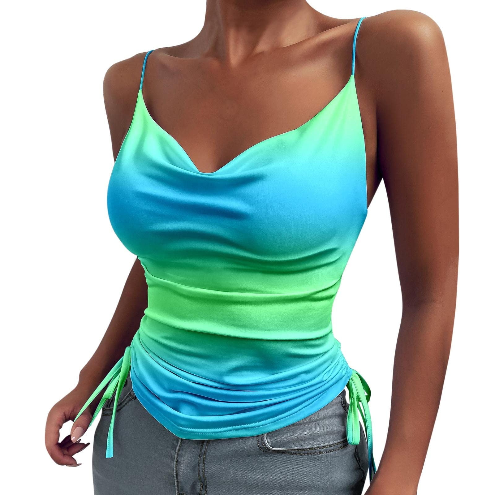 Xysaqa Womens Cowl Neck Silky Cami Tank Top Soft Summer Spaghetti