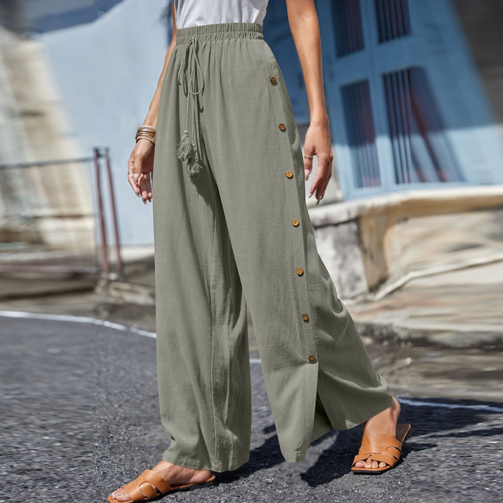 Women Linen Flare Slit Pants / Long Lounge Trousers / White –  ChintamaniAlchemi