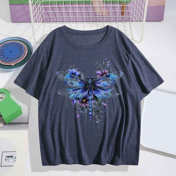 Xysaqa Womens Graphic Tees Funny Dragonflies Printed T-Shirts for Women Casual Summer Short Sleeve Cute Tops S-2X