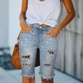 thumbnail image 1 of Xysaqa Womens High Waist Bermuda Denim Shorts Distressed Ripped Rawed Hem Jean Shorts Knee Length, 1 of 5