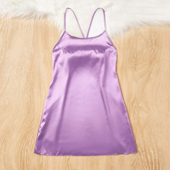 Xysaqa Womens Lingerie Solid Color Satin Nightgown Mini Slip Chemise Short Nightwear Babydoll Sleepwear Summer Casual Night Dress