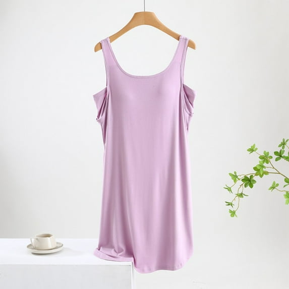Xysaqa Womens Nightgown Cotton Sleeveless Sleep Shirts for Women Soft Modal Tank Nightgowns Wide Strap Nightshirts Comfy Sleepwear Cute Nightwear Summer Savings Purple