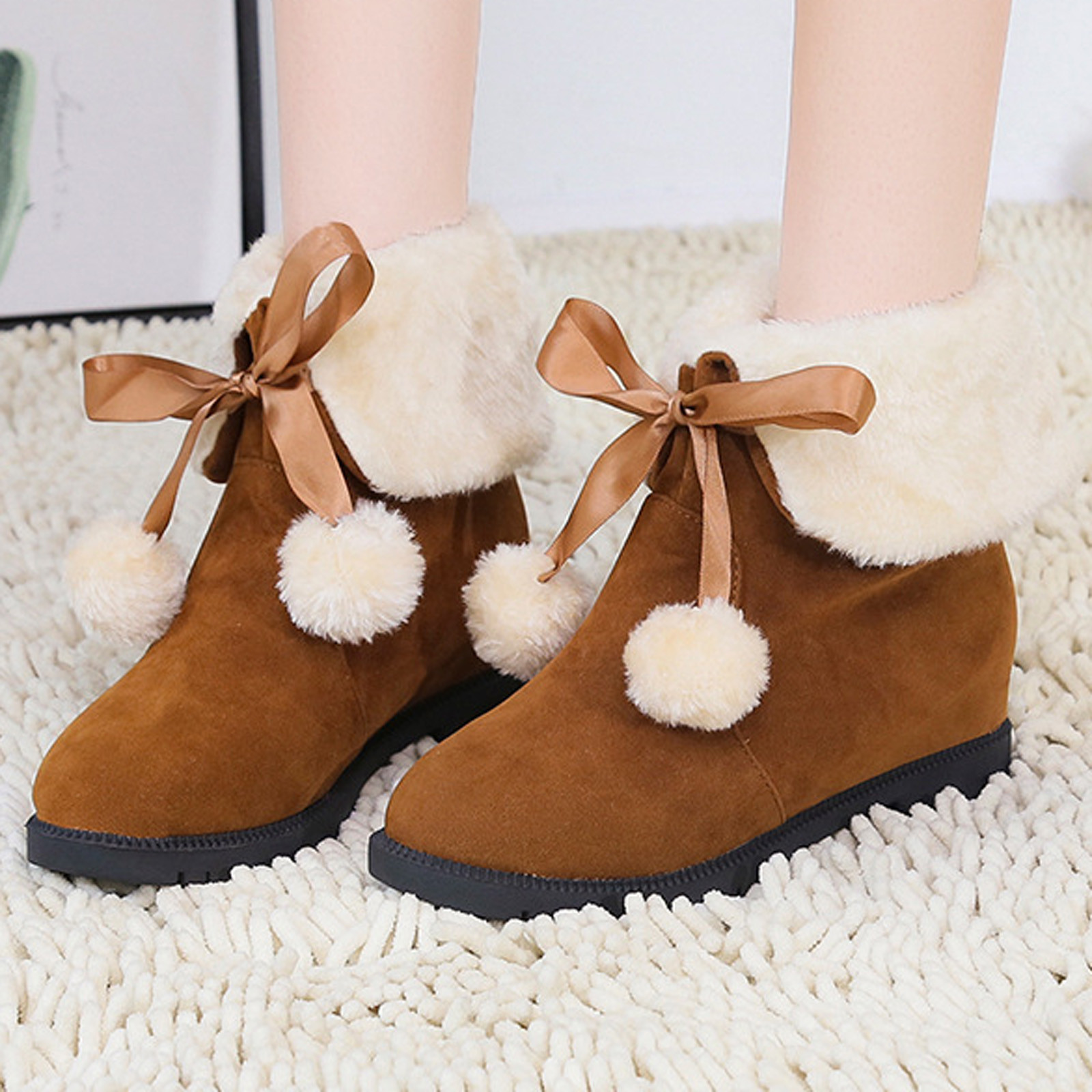 Xysaqa Womens Outdoor Snow Ankle Boots Womens Shoes Fall Snow Boots Women Increased Heel Height Plush Insulation Mid Length Boots Winter Boots for