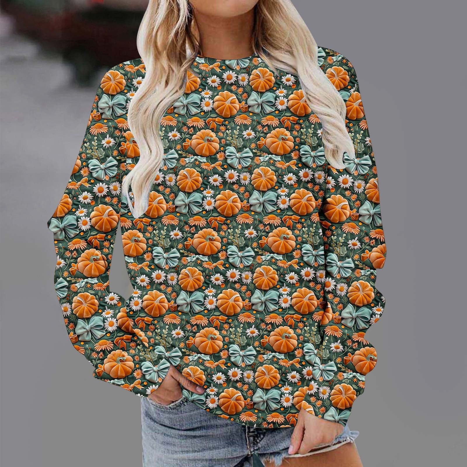 Xysaqa Womens Shirts Halloween Thanksgiving Funny Pumpkin 3D Printed ...