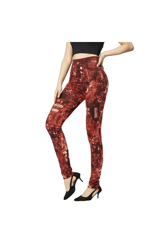 Womens Skinny Jeans Look Leggings, High Waisted Stretch Butt Lifting Jeans Casual Fake Denim Leggings Long Pants S-3XL