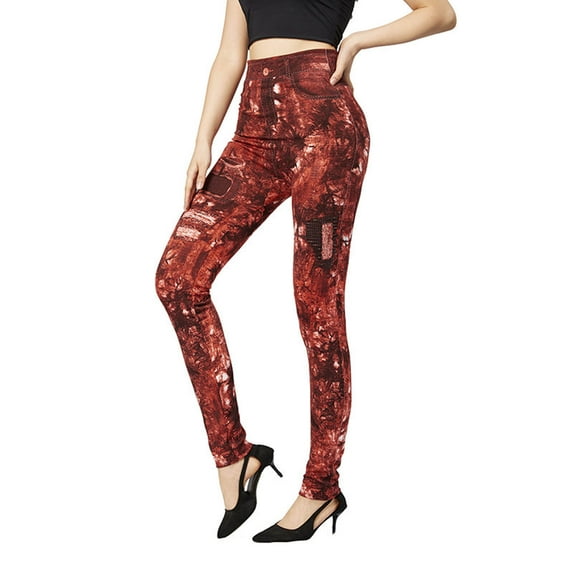 Xysaqa Womens Skinny Jeans Look Leggings, High Waisted Stretch Butt Lifting Jeans Casual Fake Denim Leggings Long Pants S-3XL