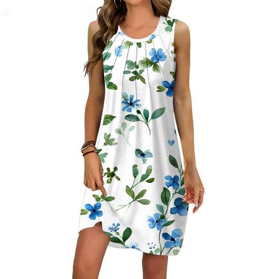 Xysaqa Womens Sleeveless Nightgowns Night Dress, Pajama Dress Soft Nightshirt Sexy Sleepwear For Women Summer Fashion Sleeveless Floral Print Pleated Sleep Dress Ladies Camisole Nightgown Women'S Tank