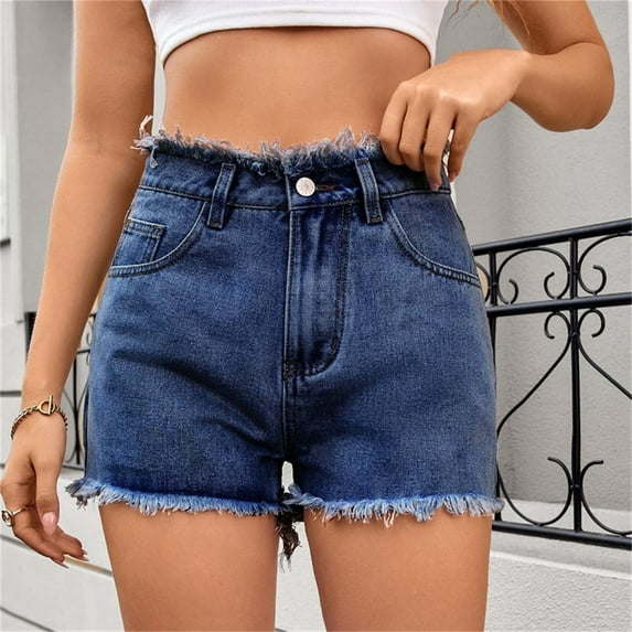 Xysaqa Womens Summer Denim Shorts, Casual Mid Waist Ripped Distressed Short Jeans Washed Jean Shorts for Teens Girls